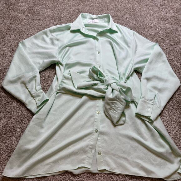 L’Academia Revolve Mint Green Tie Shirt Dress Size S - Picture 2 of 4